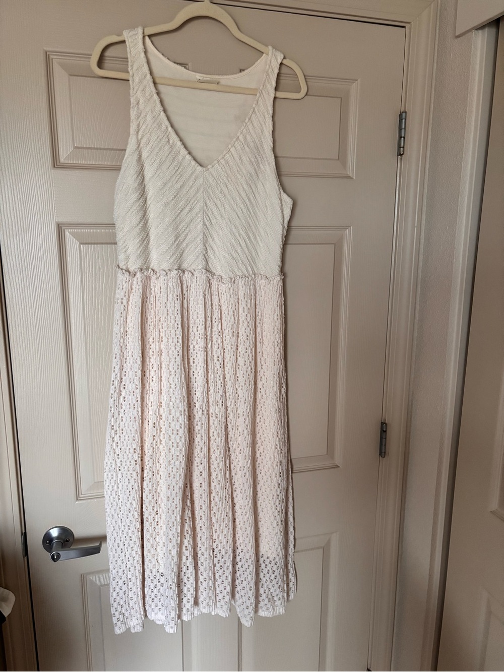 Meadow Rue Cream and Light Pink Eyelet Midi Dress
